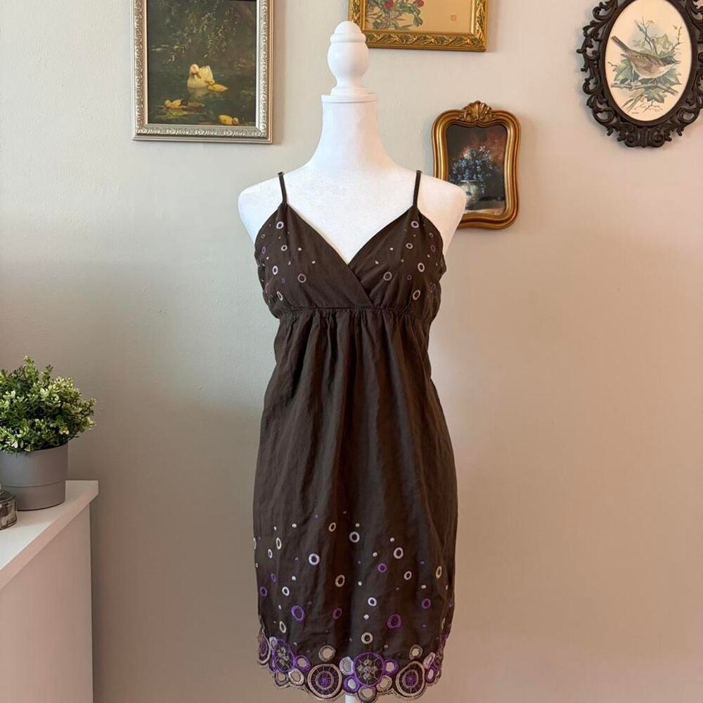 Y2K Brown & Purple Embroidered Eyelet Mini Dress